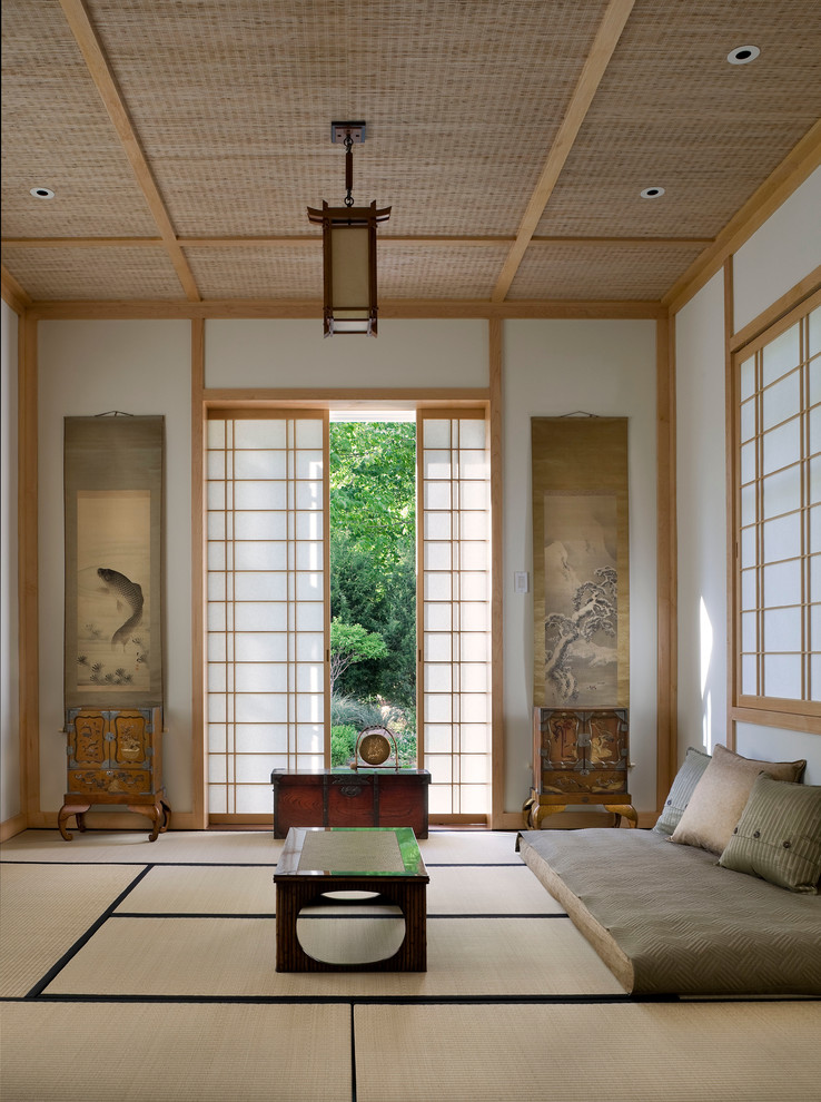 Asian-inspired meditation room done in Japanese style, with low furniture (MICHAEL WHALEY INTERIORS, INC)