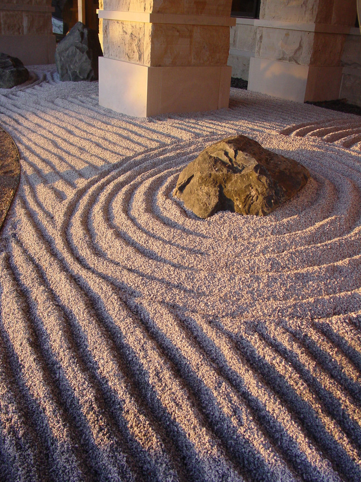 In Japanese gardens, rocks usually symbolize mountains while gravel or sand suggest ripples on the water surface.