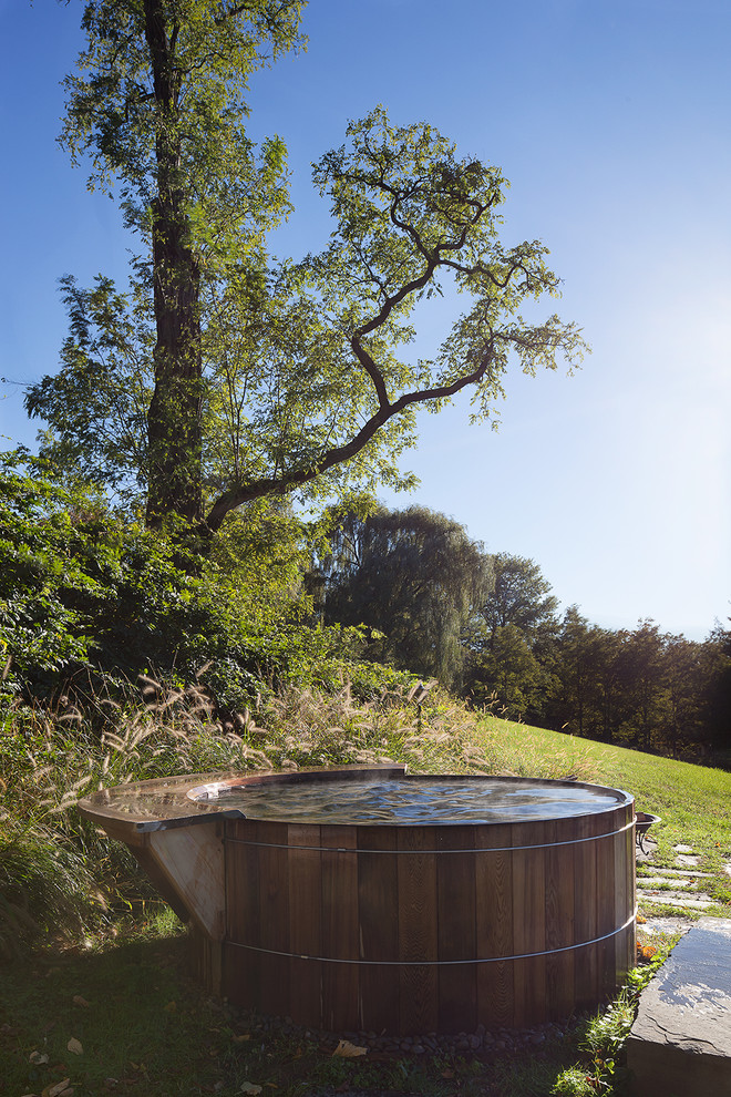 simple wooden tub is the perfect thing to enjoy the scenery