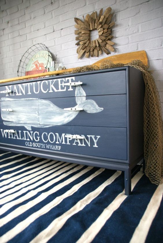 a nautical whale dresser is a cool solution for any nautical or coastal space, you can hack a usual one easily