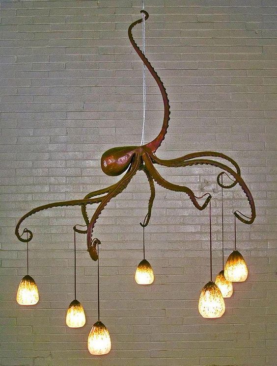 An octopus chandelier is a bold and statement like idea for any seaside inspired space and will catch all the eyes