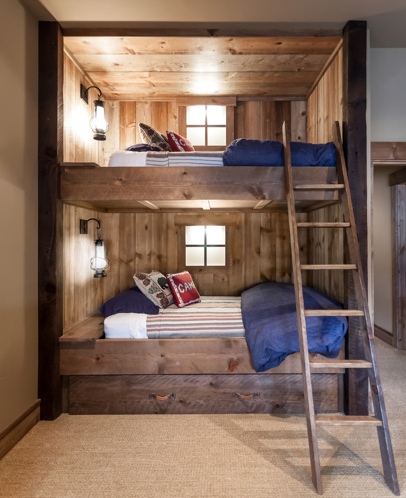 Such bunk bed would become a rustic island even in a contemporary room.