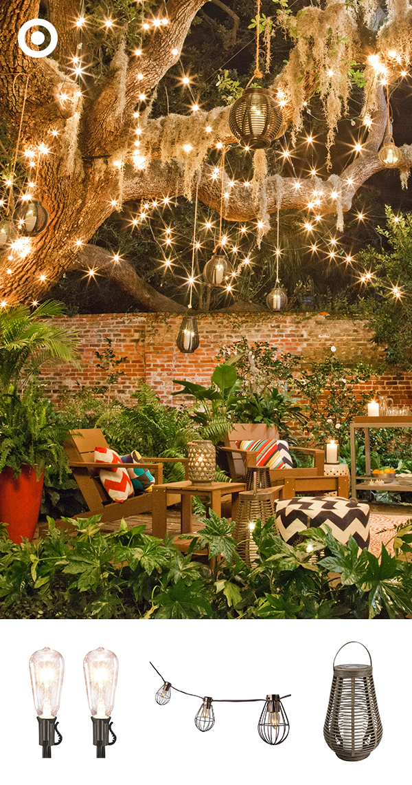 A variety of string lights and lanterns above your patio could turn your space into a magical retreat!