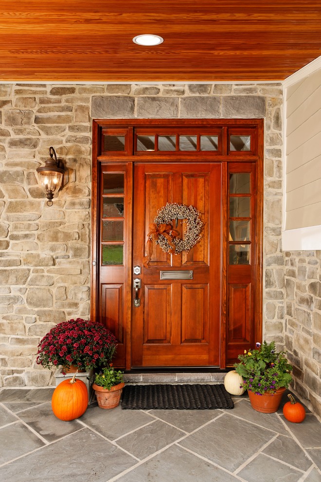 If you don't have much time simply add a bunch of pumpkins near the door.