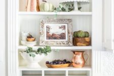 freenery, neutral pumpkins, copper jugs, veggies and bowls for simple and neutral fall decor