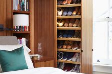in case you have a large shoe collection you might want to install pull-out shoe shelves in your bedroom