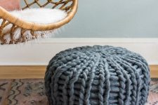 a pouf covered with grey chunky knit is a great addition to your space, the chunky look will add texture