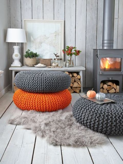 bright chunky knit ottomans are a timeless solution for cold seasons and they can be stacked or double as coffee tables