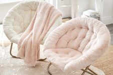 cozy pink and white faux fur chairs will complete your space perfectly and make it very cozy and welcoming