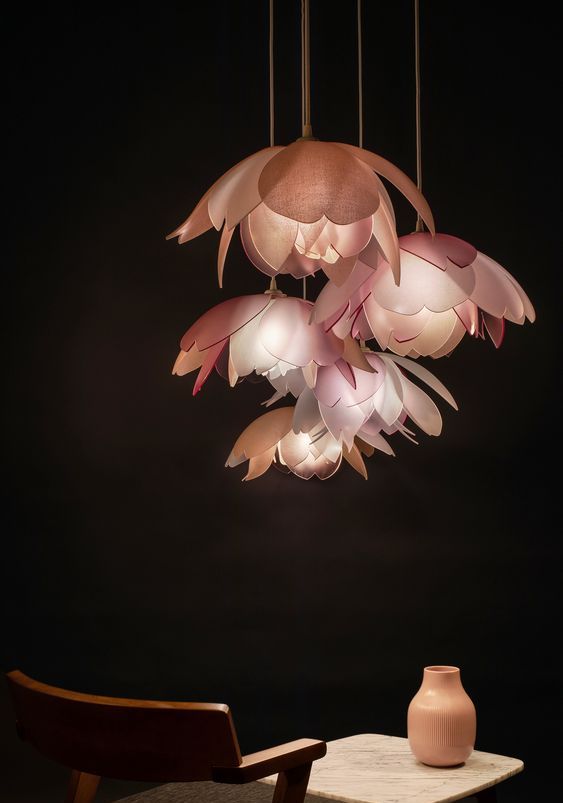 pink floral-shaped pendant lamps with petals will make your space romantic, girlish and beautiful