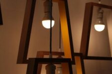 wood frame pendant lamps with bulbs are great for a modern or contemporary interior, wood adds coziness to the space