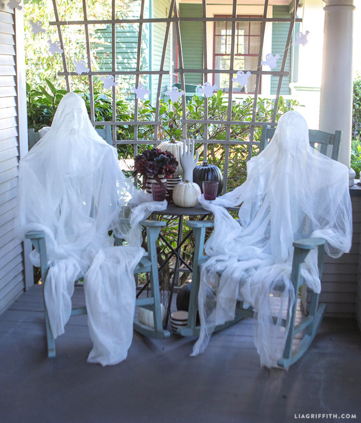 Foam Head Muslin Ghosts would be perfect decorations for your front porch if you have several chairs there.