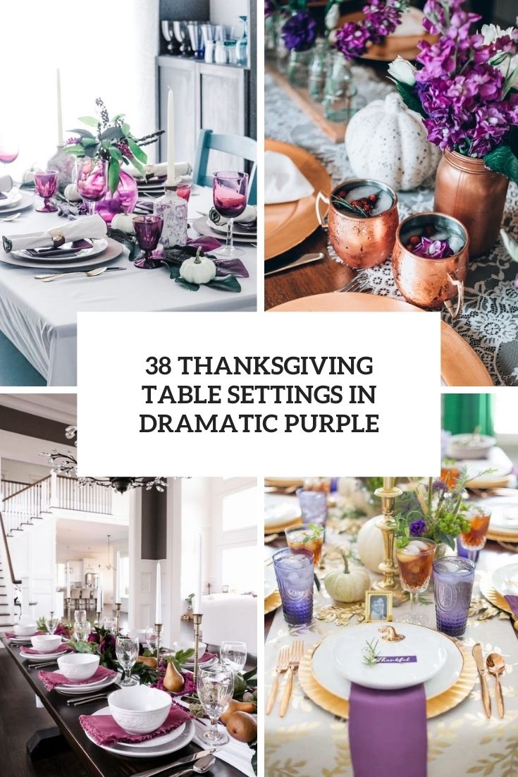thanksgiving table settings in dramatic purple