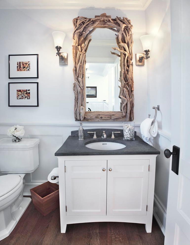 a gorgeous driftwood frame mirror will instantly bring an ocean feel to your bathroom  (Alexander D. Latham III Architecture)