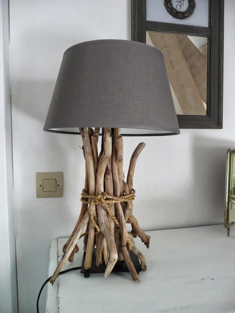 a lamp with driftwood on top is a stylish idea for a coastal space, this is a very fast craft