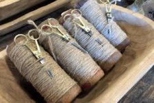 twine and scissors can be stored in dough bowls – a good idea for keen gardeners