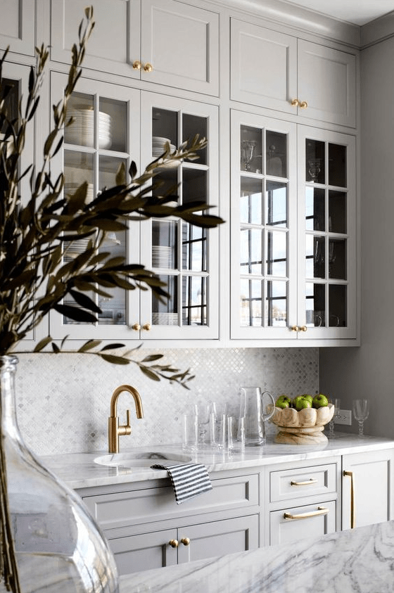 a stylish grey and white kitchen design