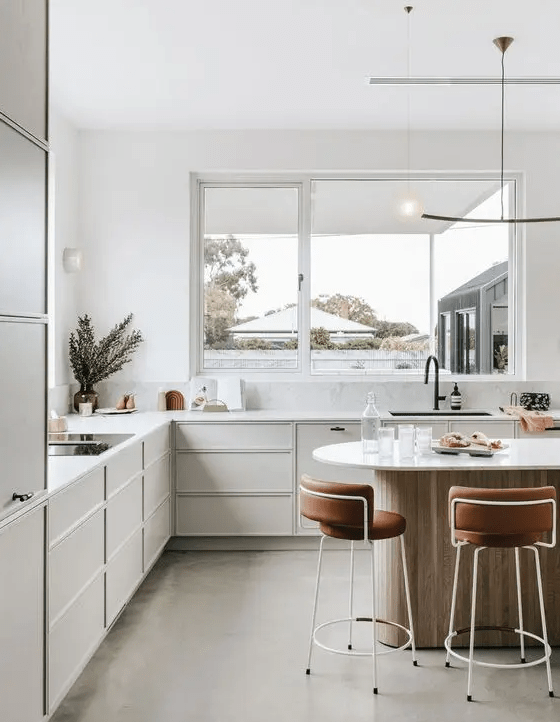 a neutral l-shaped kitchen design