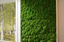 a framed moss wall is a cool and refreshing idea for a modern space, it’s very bold and very trendy