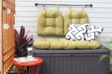 a storage bench is a perfect piece for any small balcony  – it features two functions at once