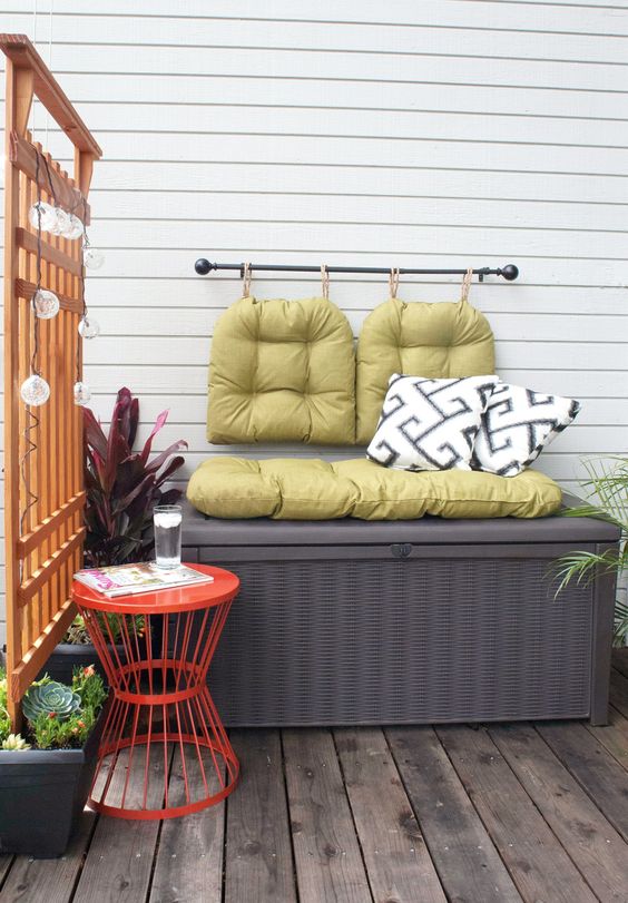a storage bench is a perfect piece for any small balcony  - it features two functions at once