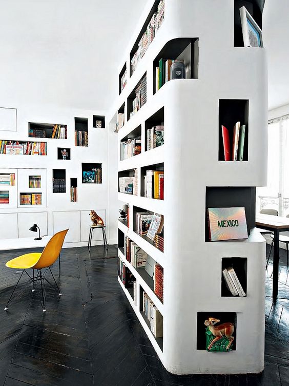 A gorgeous home library idea   lots of built in bookshelves with black backing to make your books stand out
