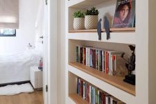 a passway with built-in bookshelves will save a lot of your space and keep all your books in order