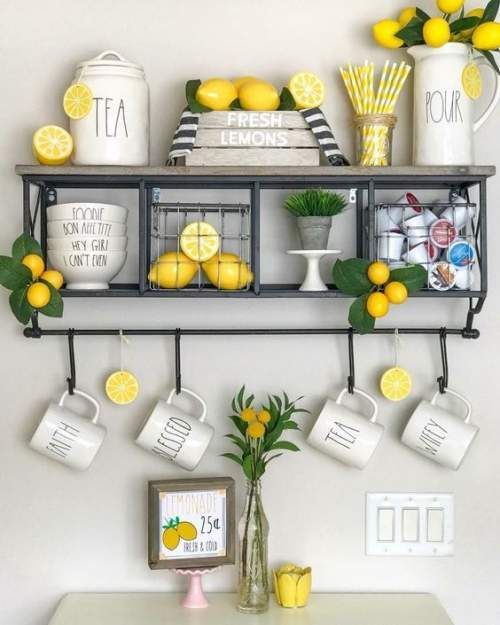 fresh and faux lemons and greenery to make your kitchen spring or summer cheerful and fun