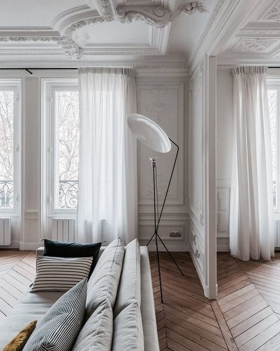 white is an ideal color or walls and ceilings, it can be incorporated throughout the space to make the room brighter