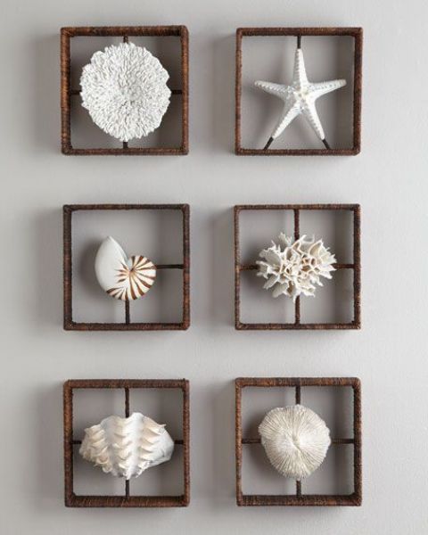 amini gallery wlal with faux starfish, corals and seashells will be a great decoration for any seaside bathroom