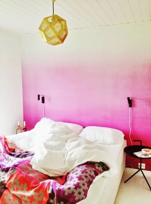 a bright and fun ombre pink statement wall will make your bedroom decor more special and whimsy