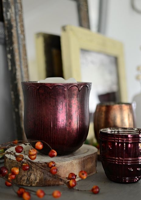 vintage-inspired burgundy glass candle holders for making a fall accent at home