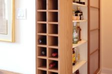 a built-in minimalist plywood shelf somewhere on the corner is a smart idea for storing your wine bottles
