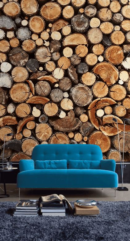 a wood slice wall mural will bring coziness, warmth and eye-cathciness to your space at the same time