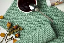 lovely green crocheted placemats like these ones can accent your meals with a soft touch of color and pattern