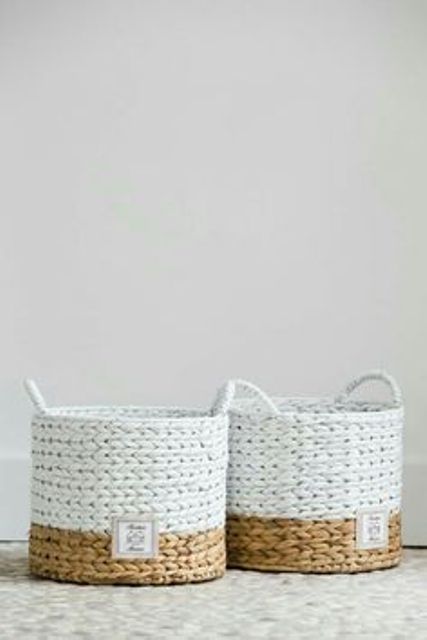 super stylish color block baskets with handles are very comfortable for storage and will match many modern and boho spaces