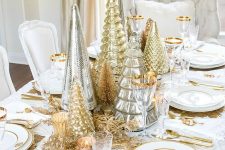 a stylish christmas centerpiece with tabletop christmas cones