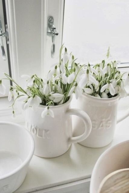 Mugs with fresh snowdrops   what can be fresher and simpler than that and bring a spring feel more than them