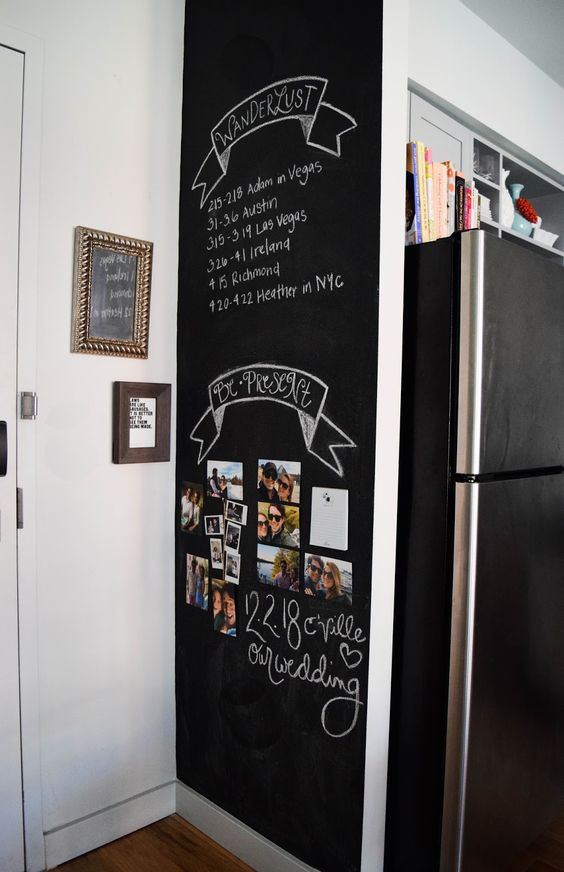 a chalkboard wall to make notes and leave grocery lists is always a good idea for any kitchen