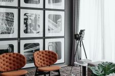 an elegant black and white gallery wall with pics in black frames is a stylish decor idea for any space