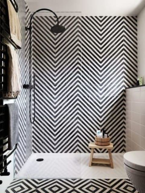 herringbone pattern is a perfect addition to any bathroom design