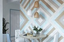 a stylish geometric wall for a dining space