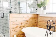a farmhouse bathroom design with stylish trendy decor elements