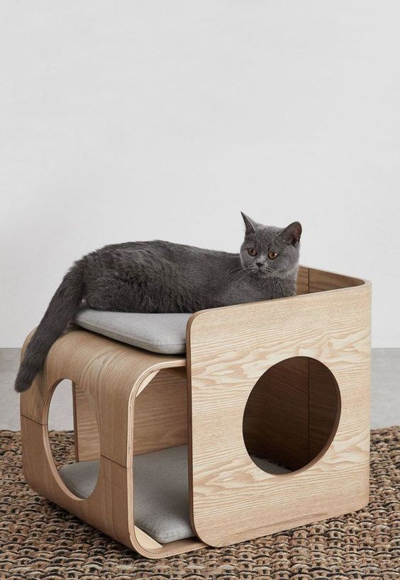 a stylish modern cat bed and house in one with holes is a very cool piece for your pet