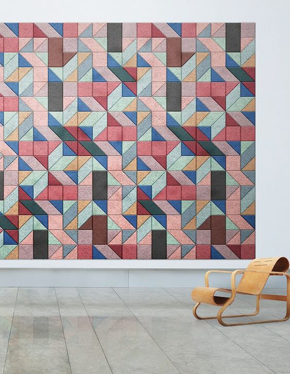 colorful geometric acoustic panels will be not only a sound-proofing option but also an artwork