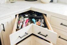 corner drawers will let you use all the spare space and make maximum of it, they look nice and will give you a lot of storage space