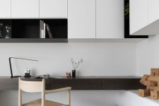 a stylish minimalist home office design in b&w
