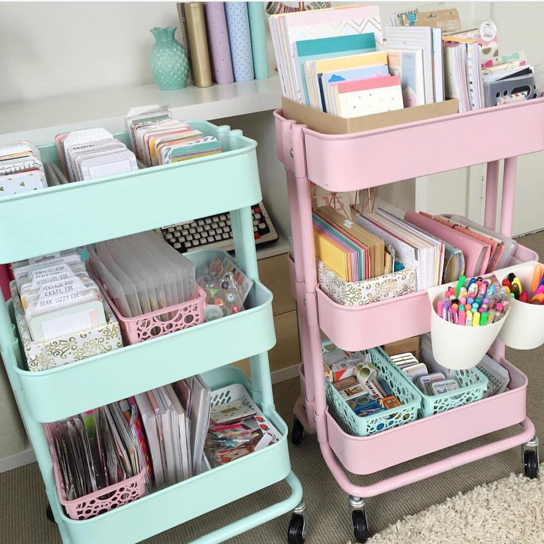 If you spray paint your carts into pastel mint and pastel pink colors you'll get yourself a nice storage combo for lots of stuff.