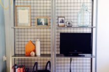 IKEA Hyllis shelves with wire mesh on the back prevents your objects from falling from the back