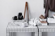 Lack tables hacked with checked black and white contact paper fit any Scandinavian space